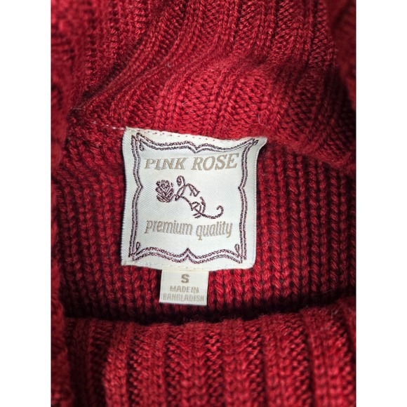 Pink Rose Red Cable Knit Cowl Neck Short Sleeve Sweater Dress Size S - Picture 3 of 12